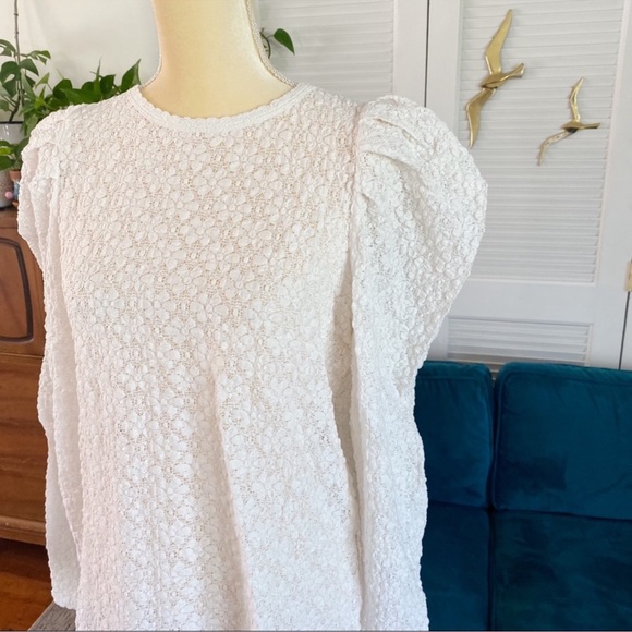 LOFT FLORAL LACE PLEATED PUFF LONG SLEEVE TOP - Picture 2 of 9